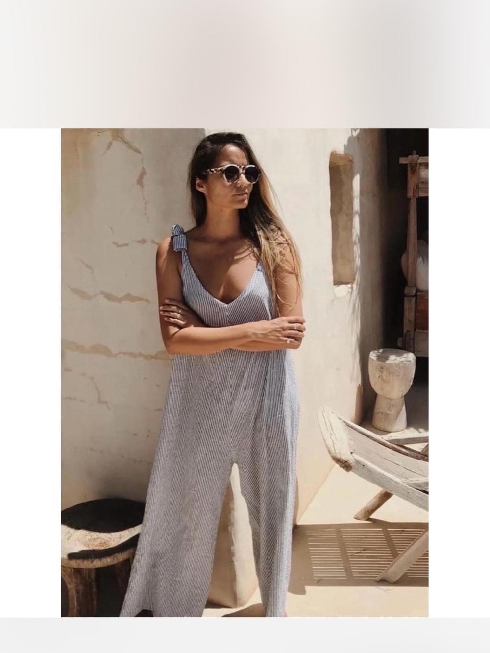 $178 Blackwood Baby Sleeveless V-Neck Blue Stripe Jumpsuit